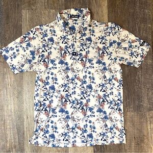 Bad Birdie Men’s Floral Golf Polo Medium Performance Stretch Shirt Preppy